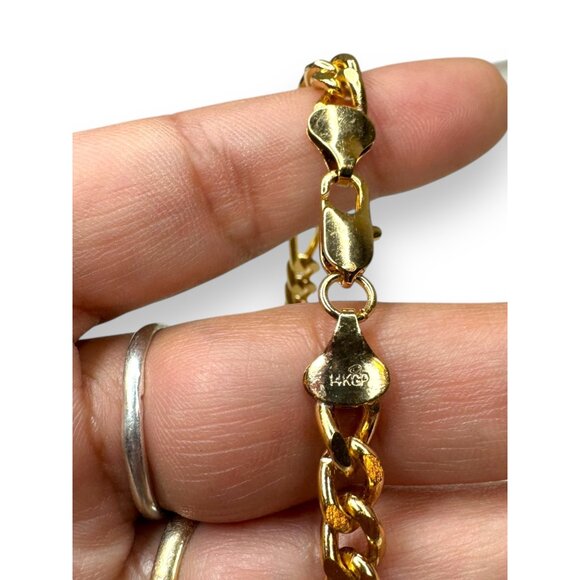 14K Gold Plated Figaro Chain Necklace 24.5" Long Lobster Claw - Picture 3 of 4